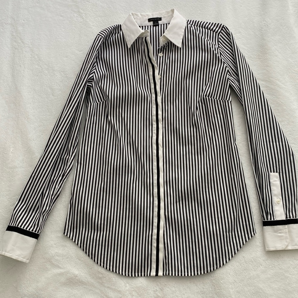 Ann Taylor Black and White Striped Button Down - Size 2